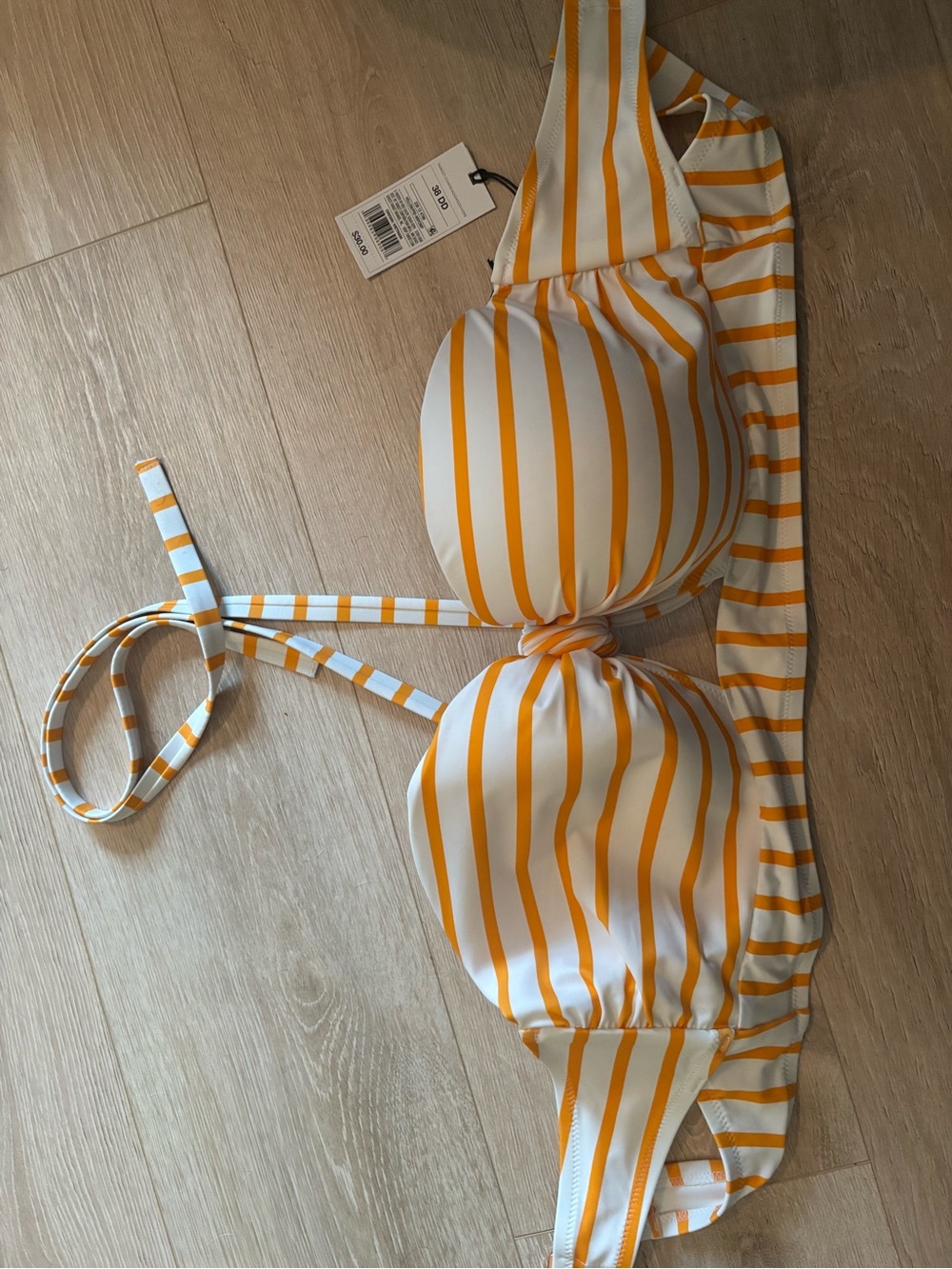 Women’s shade and shore bikini top, striped orange and white